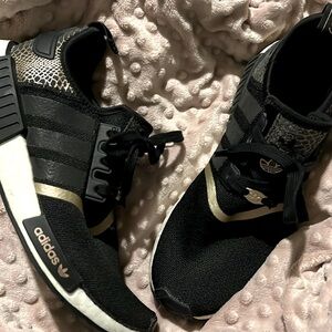 Rose gold and black adidas NMD R1